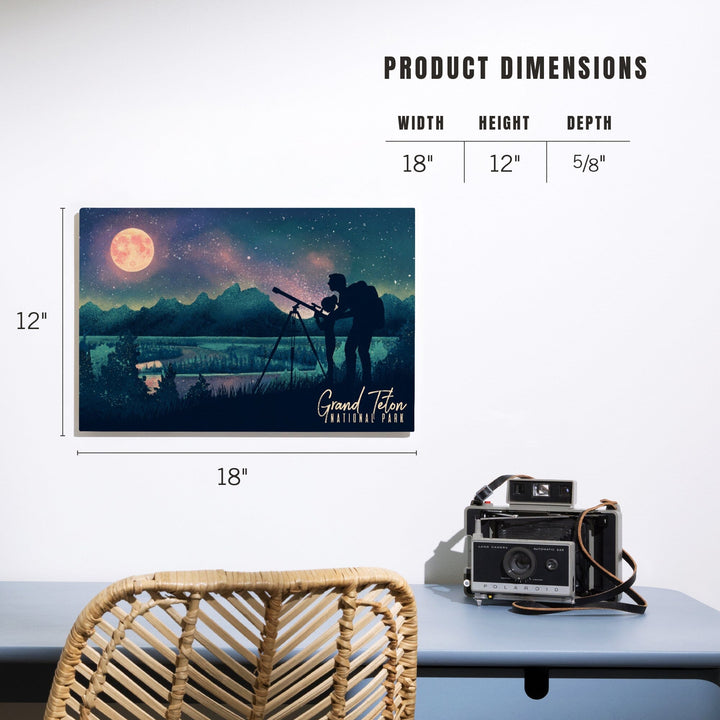 Grand Teton National Park, Wyoming, Night Sky Viewing, Textured Watercolor, Wood Signs and Postcards Wood Lantern Press 
