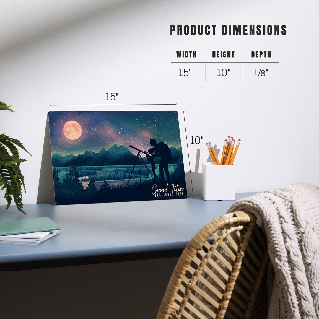 Grand Teton National Park, Wyoming, Night Sky Viewing, Textured Watercolor, Wood Signs and Postcards Wood Lantern Press 
