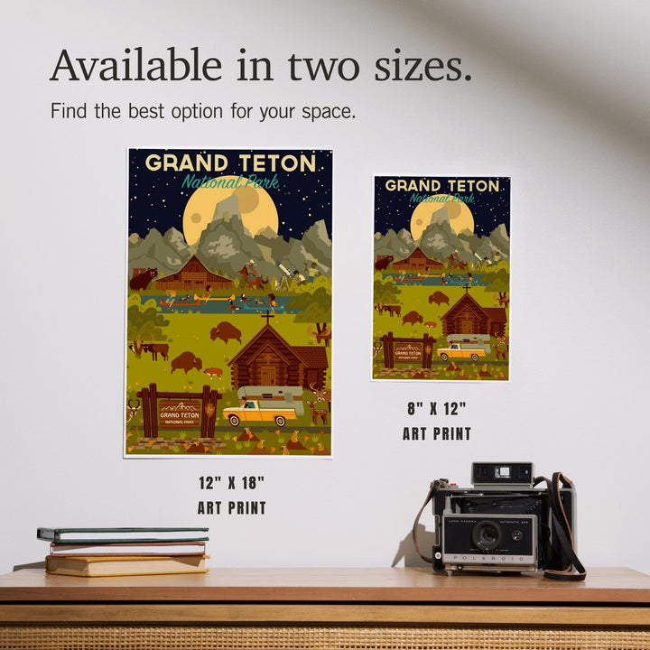 Grand Teton National Park, Wyoming, Nighttime Geometric, Art & Giclee Prints Art Lantern Press 