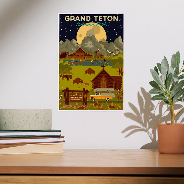 Grand Teton National Park, Wyoming, Nighttime Geometric, Art & Giclee Prints Art Lantern Press 