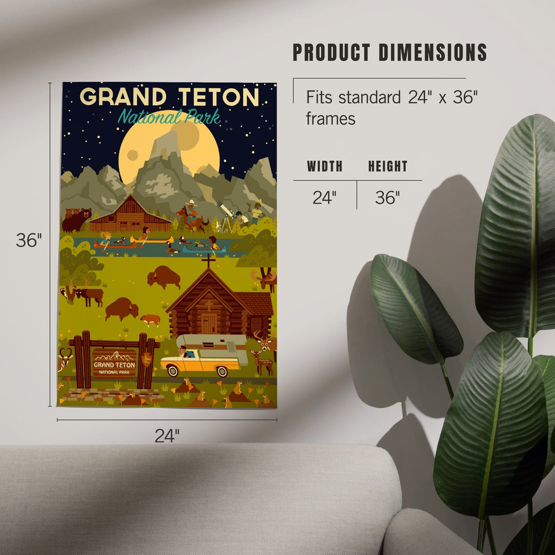 Grand Teton National Park, Wyoming, Nighttime Geometric, Art & Giclee Prints Art Lantern Press 