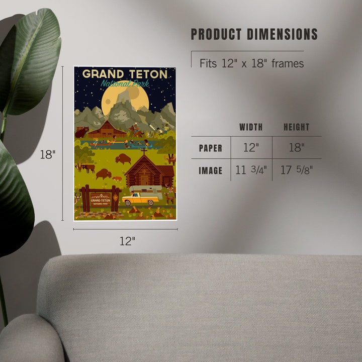 Grand Teton National Park, Wyoming, Nighttime Geometric, Art & Giclee Prints Art Lantern Press 