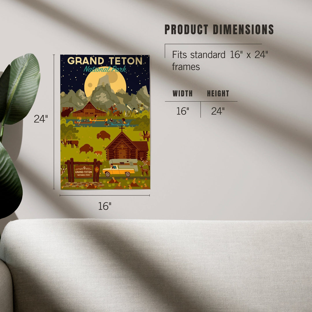 Grand Teton National Park, Wyoming, Nighttime Geometric, Art & Giclee Prints Art Lantern Press 