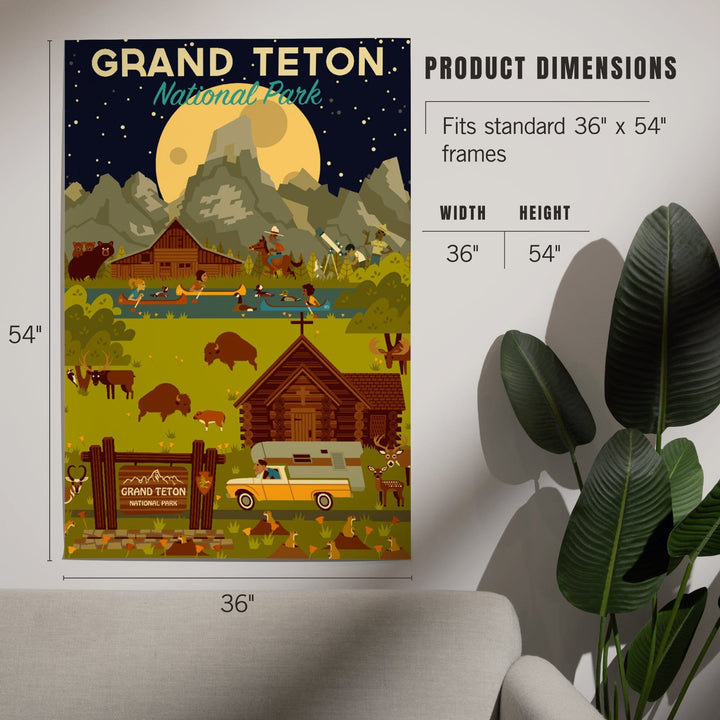 Grand Teton National Park, Wyoming, Nighttime Geometric, Art & Giclee Prints Art Lantern Press 