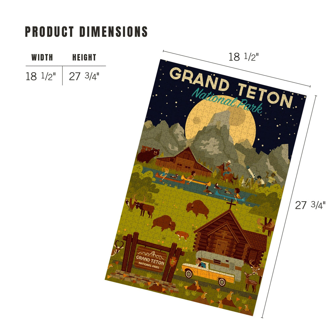 Grand Teton National Park, Wyoming, Nighttime Geometric, Jigsaw Puzzle Puzzle Lantern Press 