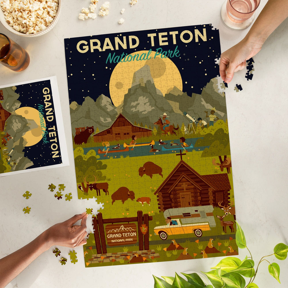 Grand Teton National Park, Wyoming, Nighttime Geometric, Jigsaw Puzzle Puzzle Lantern Press 