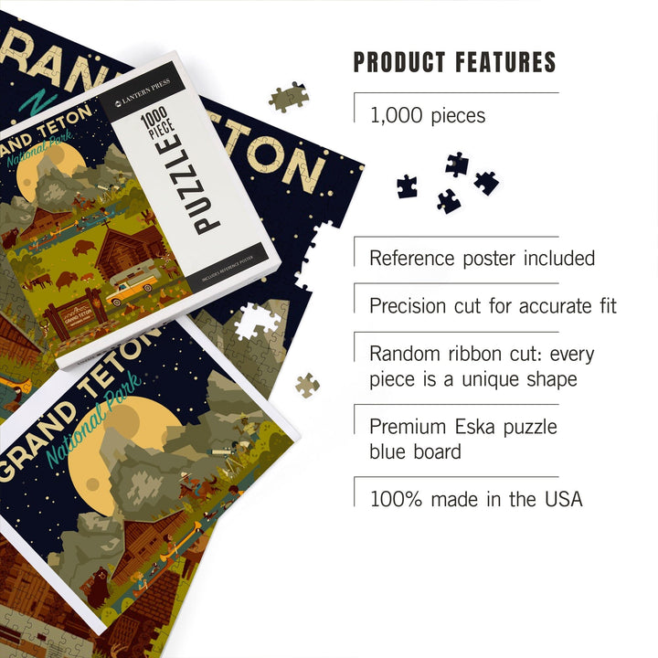 Grand Teton National Park, Wyoming, Nighttime Geometric, Jigsaw Puzzle Puzzle Lantern Press 