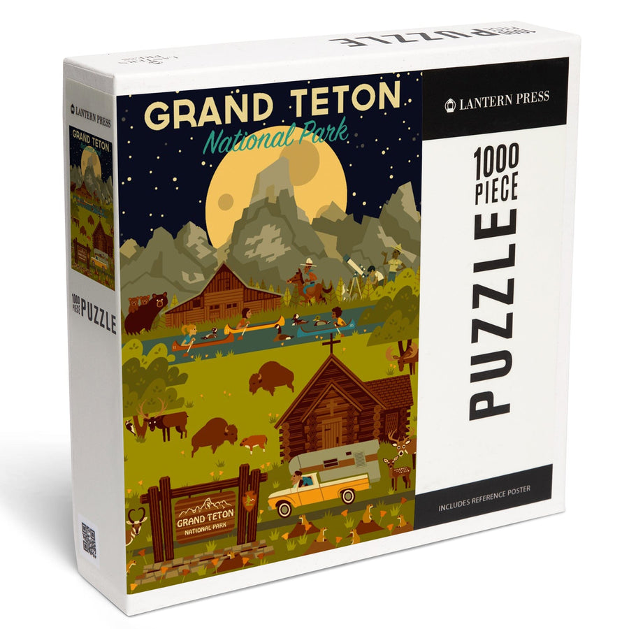Grand Teton National Park, Wyoming, Nighttime Geometric, Jigsaw Puzzle Puzzle Lantern Press 