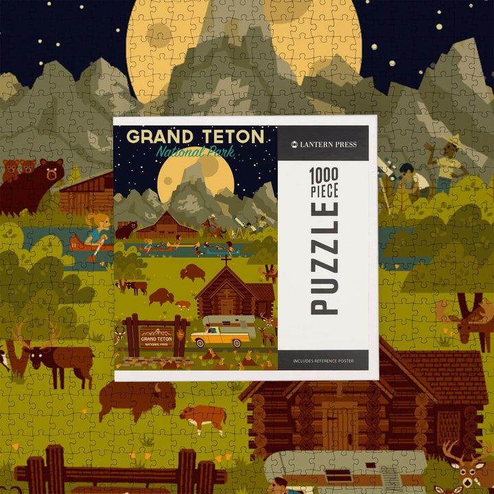 Grand Teton National Park, Wyoming, Nighttime Geometric, Jigsaw Puzzle Puzzle Lantern Press 
