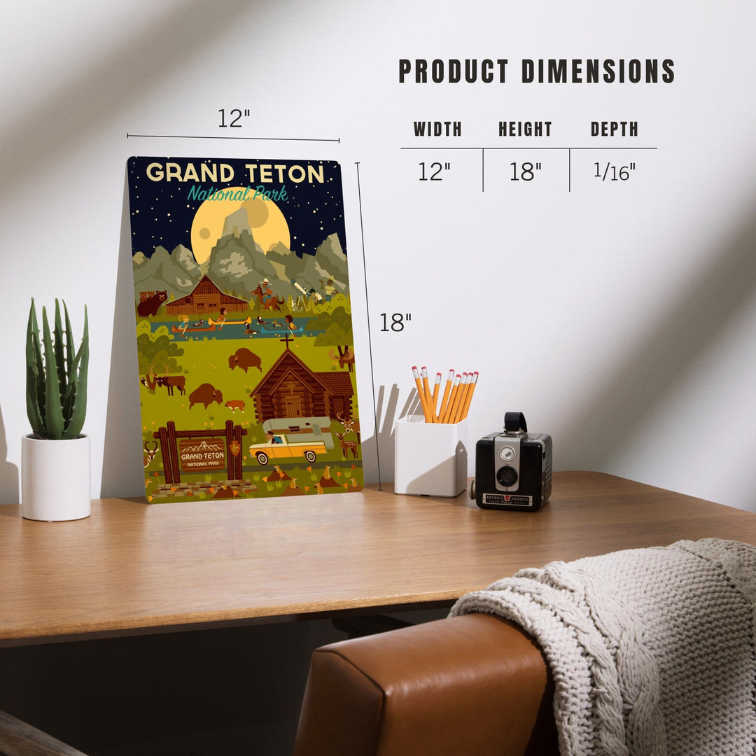 Grand Teton National Park, Wyoming, Nighttime Geometric, Metal Signs Metal Lantern Press 