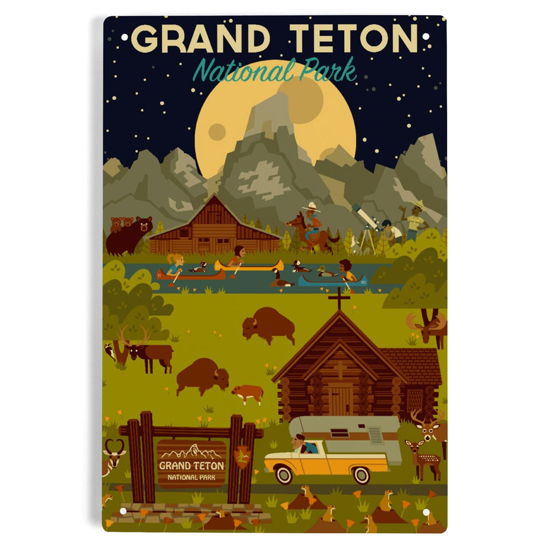 Grand Teton National Park, Wyoming, Nighttime Geometric, Metal Signs Metal Lantern Press 