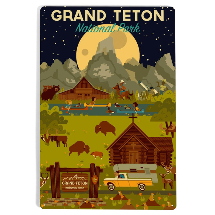 Grand Teton National Park, Wyoming, Nighttime Geometric, Metal Signs Metal Lantern Press 