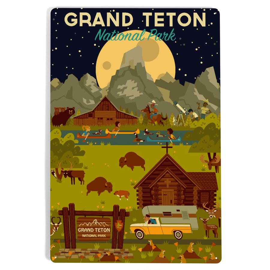 Grand Teton National Park, Wyoming, Nighttime Geometric, Metal Signs Metal Lantern Press 