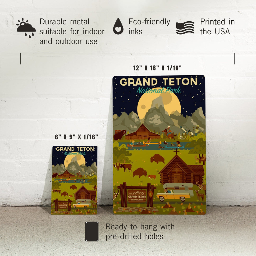 Grand Teton National Park, Wyoming, Nighttime Geometric, Metal Signs Metal Lantern Press 