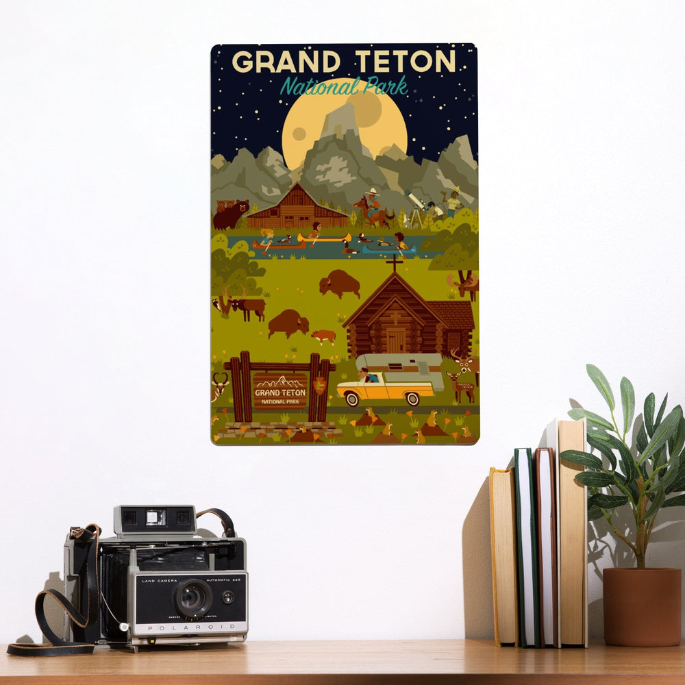 Grand Teton National Park, Wyoming, Nighttime Geometric, Metal Signs Metal Lantern Press 