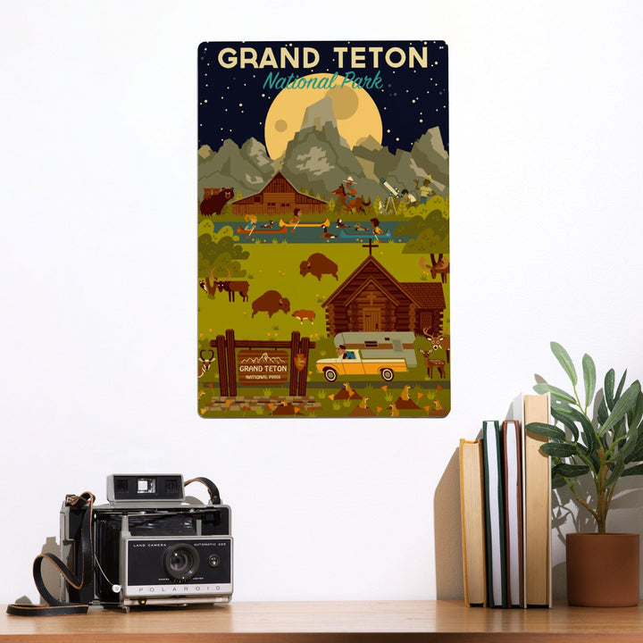 Grand Teton National Park, Wyoming, Nighttime Geometric, Metal Signs Metal Lantern Press 