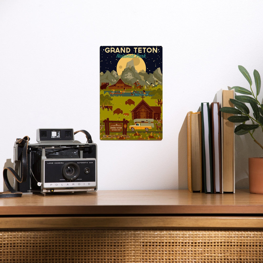 Grand Teton National Park, Wyoming, Nighttime Geometric, Metal Signs Metal Lantern Press 