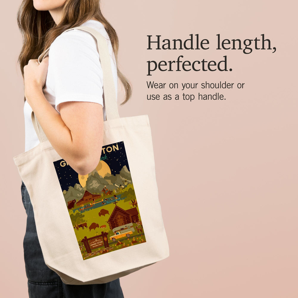 Grand Teton National Park, Wyoming, Nighttime Geometric, Tote Bag Totes Lantern Press 