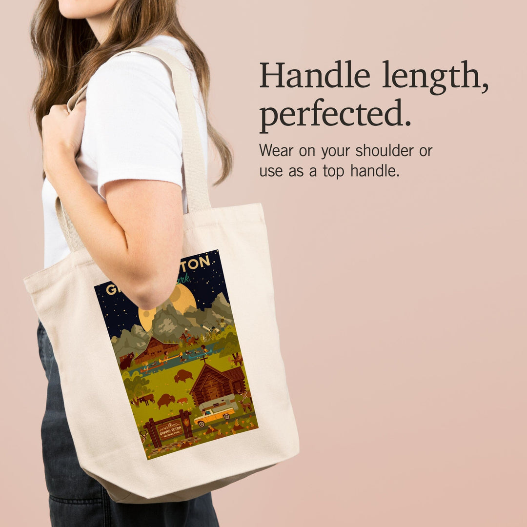 Grand Teton National Park, Wyoming, Nighttime Geometric, Tote Bag Totes Lantern Press 