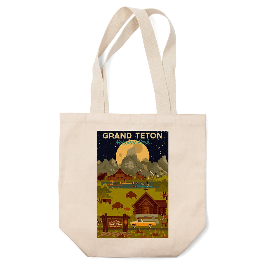 Grand Teton National Park, Wyoming, Nighttime Geometric, Tote Bag Totes Lantern Press 