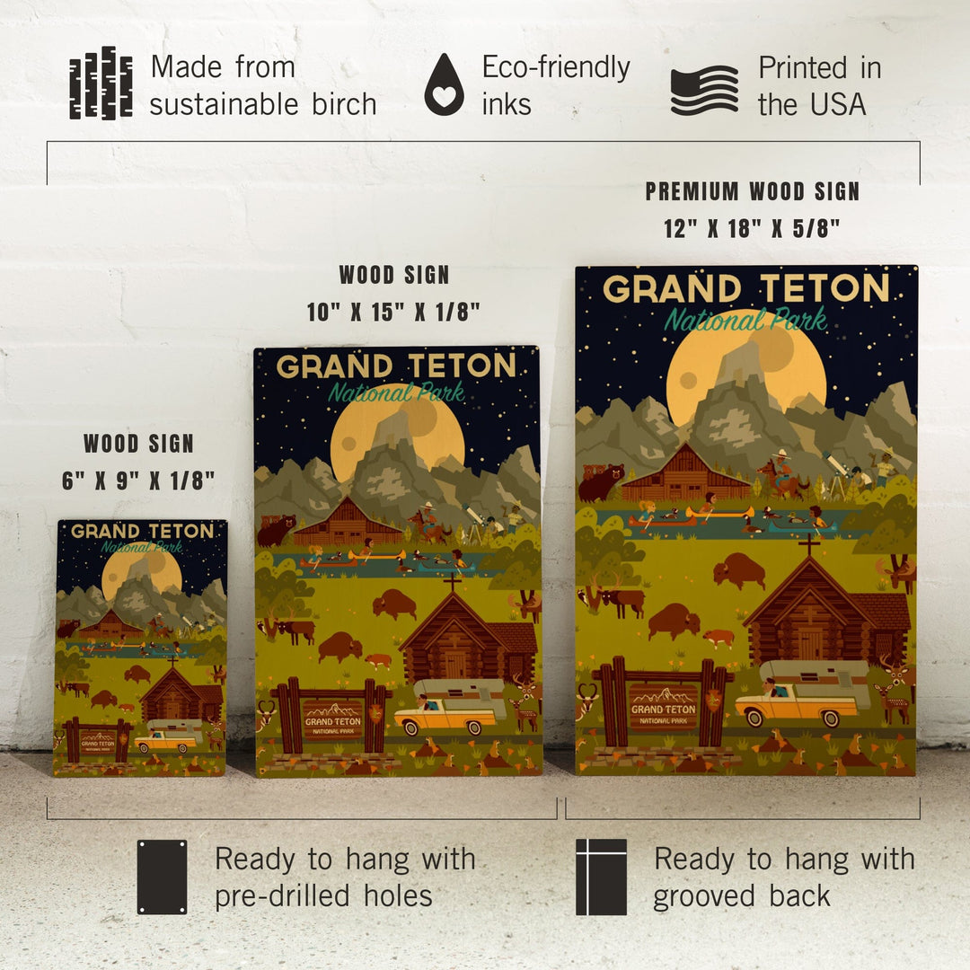 Grand Teton National Park, Wyoming, Nighttime Geometric, Wood Signs and Postcards Wood Lantern Press 