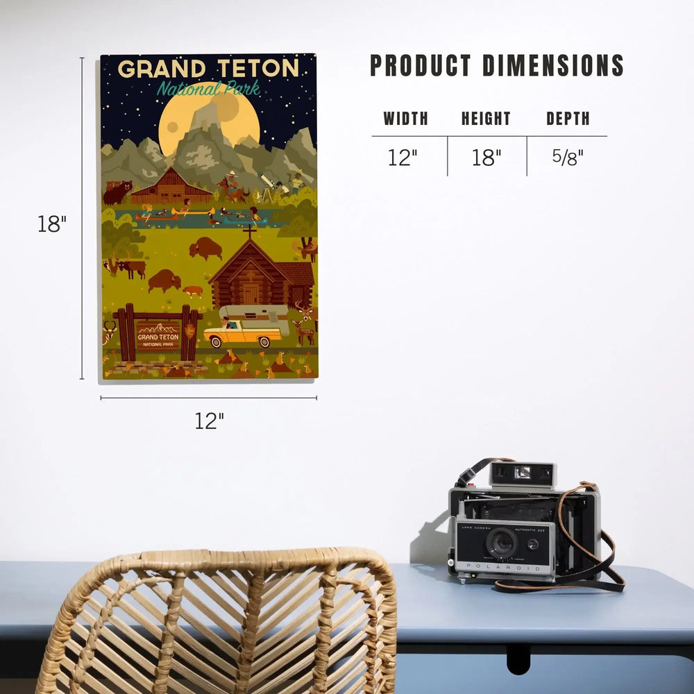 Grand Teton National Park, Wyoming, Nighttime Geometric, Wood Signs and Postcards Wood Lantern Press 