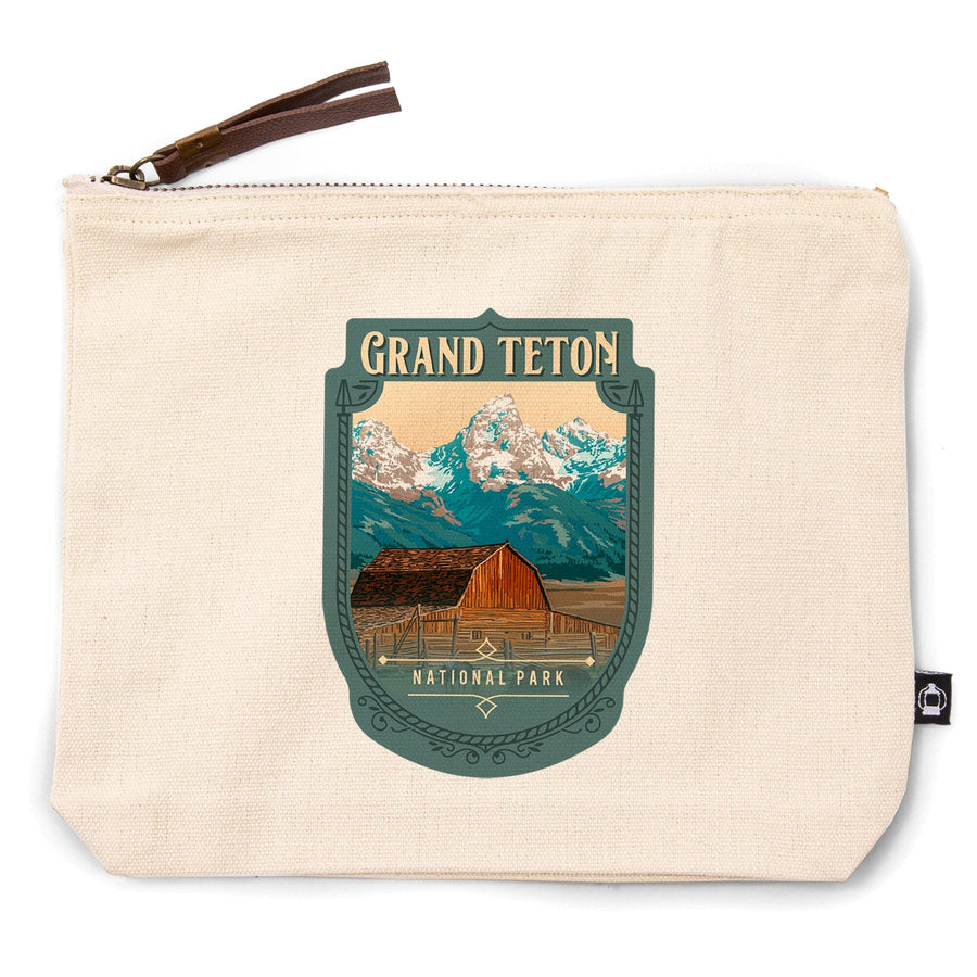 Grand Teton National Park, Wyoming, Painterly National Park Series,, Organic Cotton Zipper Pouch, Go Bag Go Bag Lantern Press 