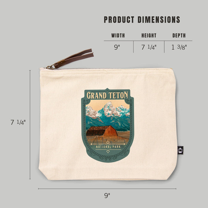 Grand Teton National Park, Wyoming, Painterly National Park Series,, Organic Cotton Zipper Pouch, Go Bag Go Bag Lantern Press 
