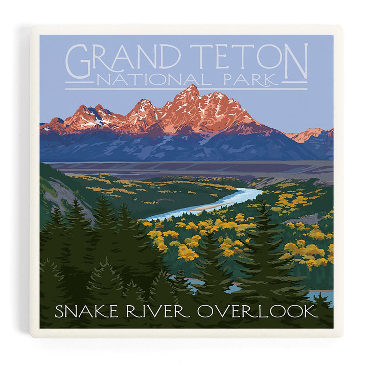 Grand Teton National Park, Wyoming, Snake River Overlook, Coasters Coasters Lantern Press Coaster 