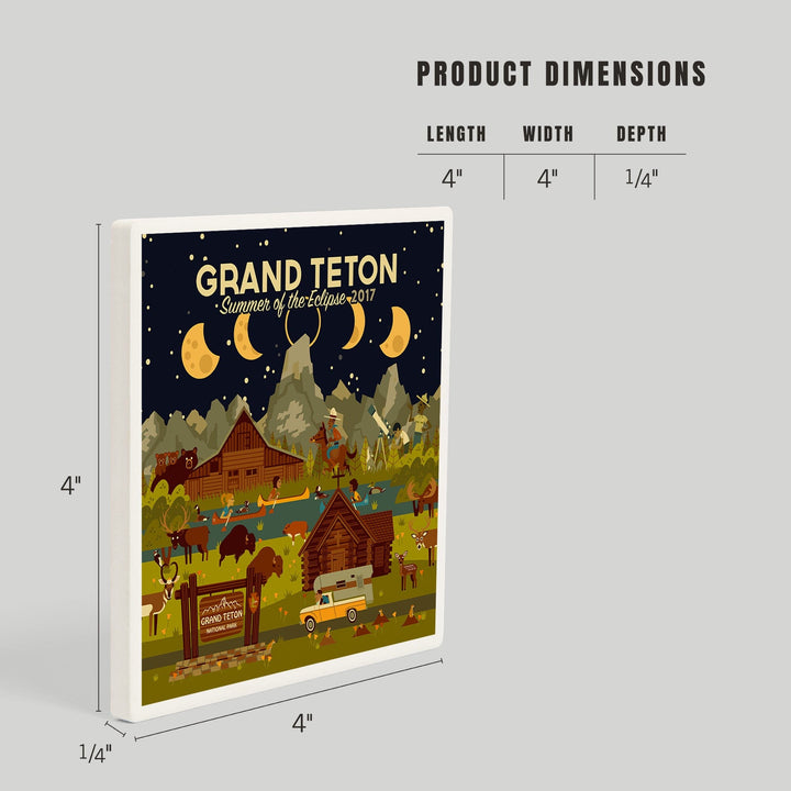 Grand Teton National Park, Wyoming, Summer of the Eclipse, Geometric, Coasters Coasters Lantern Press 
