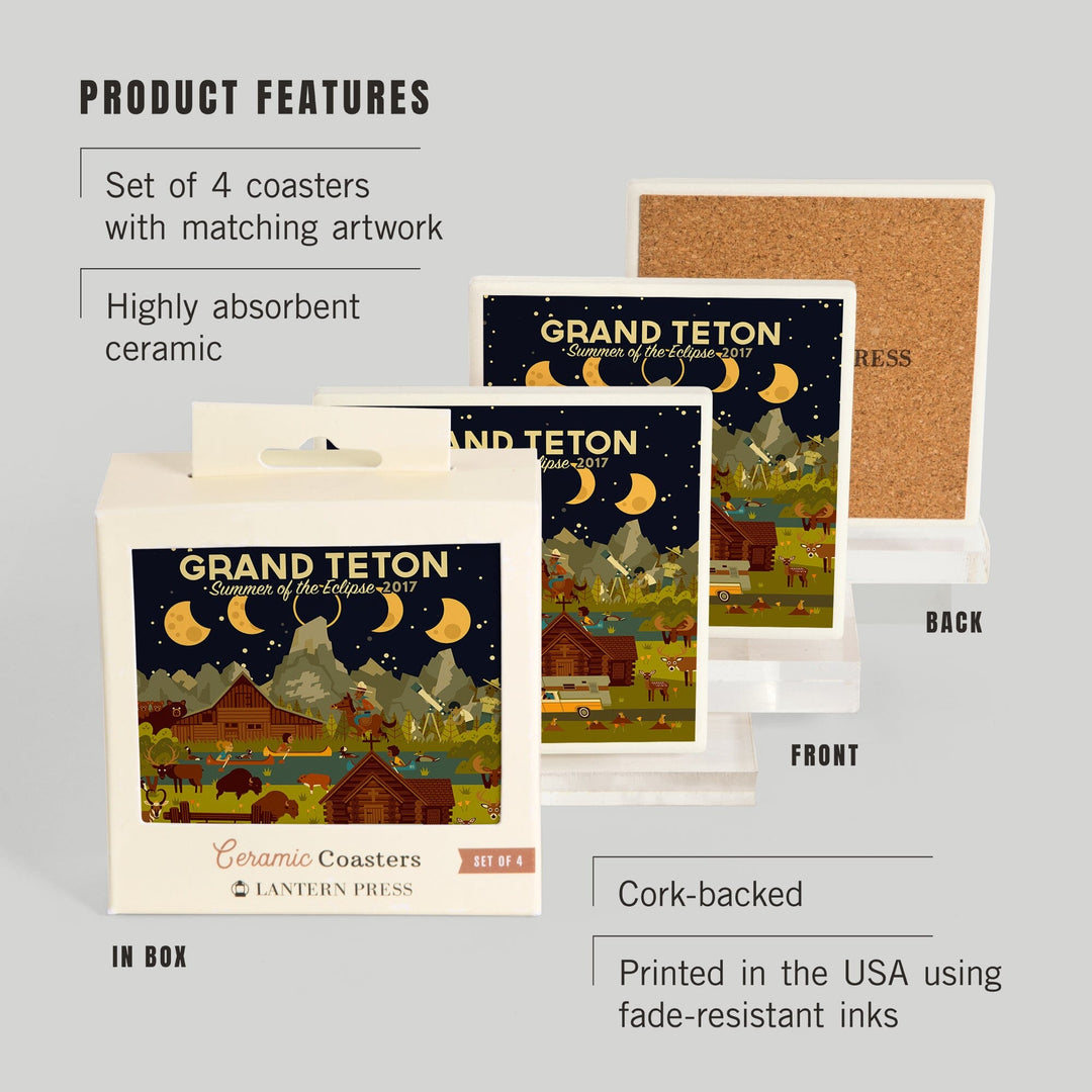 Grand Teton National Park, Wyoming, Summer of the Eclipse, Geometric, Coasters Coasters Lantern Press 