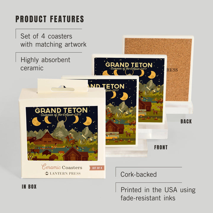 Grand Teton National Park, Wyoming, Summer of the Eclipse, Geometric, Coasters Coasters Lantern Press 