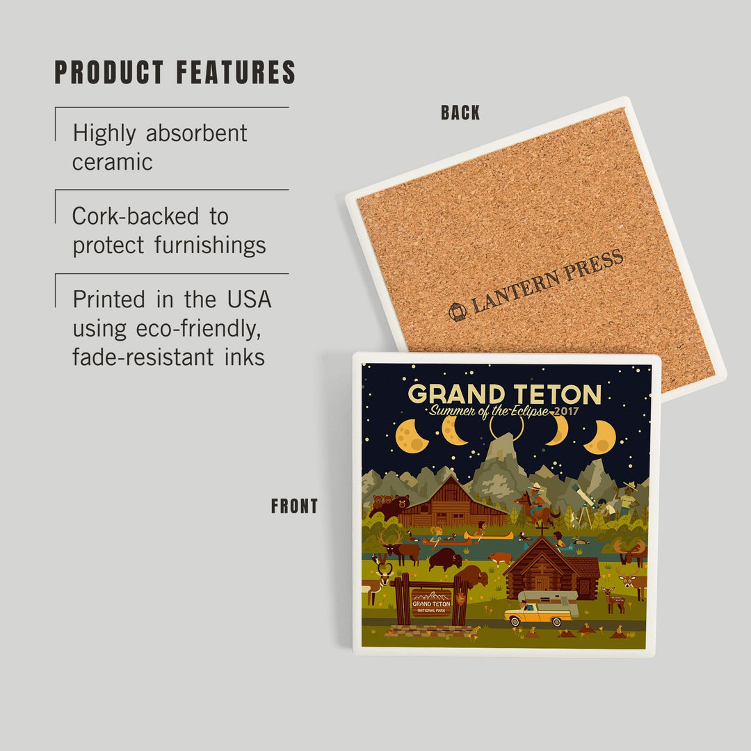 Grand Teton National Park, Wyoming, Summer of the Eclipse, Geometric, Coasters Coasters Lantern Press 