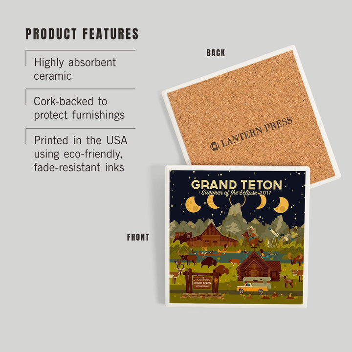 Grand Teton National Park, Wyoming, Summer of the Eclipse, Geometric, Coasters Coasters Lantern Press 