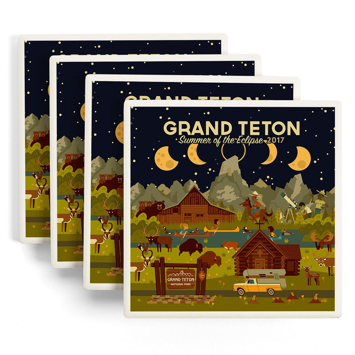 Grand Teton National Park, Wyoming, Summer of the Eclipse, Geometric, Coasters Coasters Lantern Press 