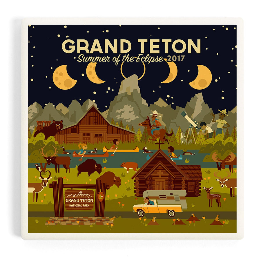Grand Teton National Park, Wyoming, Summer of the Eclipse, Geometric, Coasters Coasters Lantern Press 