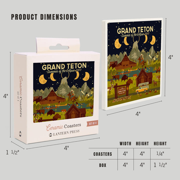 Grand Teton National Park, Wyoming, Summer of the Eclipse, Geometric, Coasters Coasters Lantern Press 