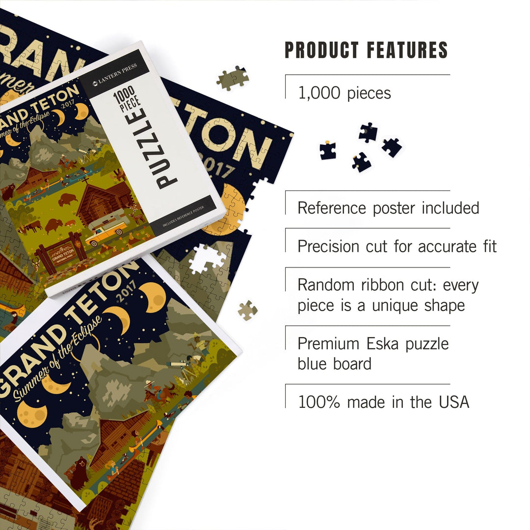 Grand Teton National Park, Wyoming, Summer of the Eclipse, Geometric, Jigsaw Puzzle Puzzle Lantern Press 