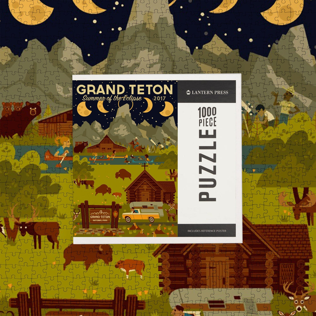 Grand Teton National Park, Wyoming, Summer of the Eclipse, Geometric, Jigsaw Puzzle Puzzle Lantern Press 