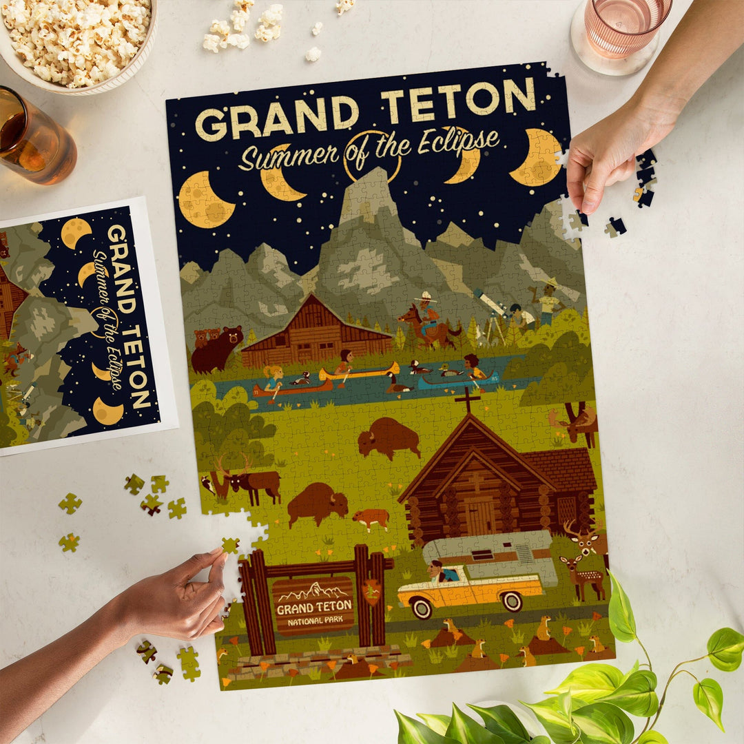 Grand Teton National Park, Wyoming, Summer of the Eclipse, Geometric, Jigsaw Puzzle Puzzle Lantern Press 