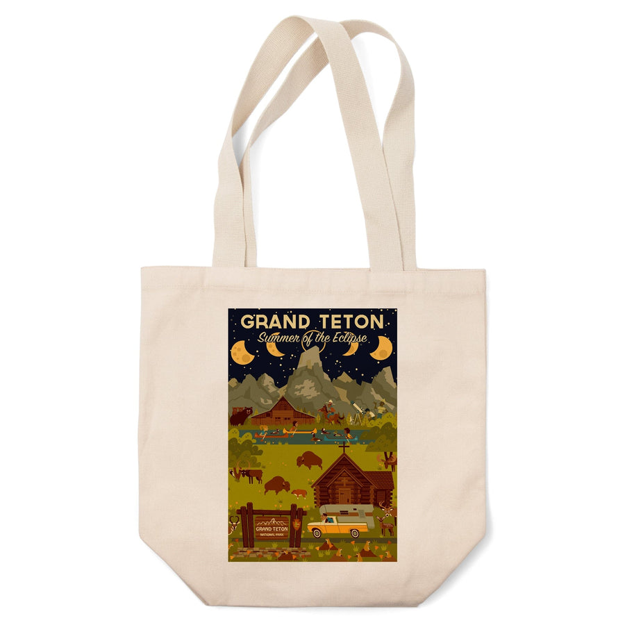 Grand Teton National Park, Wyoming, Summer of the Eclipse, Geometric, Lantern Press Artwork, Tote Bag Totes Lantern Press 