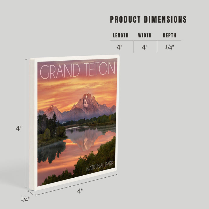 Grand Teton National Park, Wyoming, Sunset and Mountains, Coasters Coasters Lantern Press 