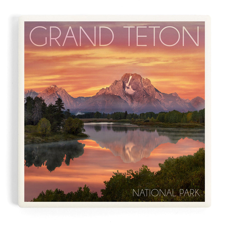 Grand Teton National Park, Wyoming, Sunset and Mountains, Coasters Coasters Lantern Press 