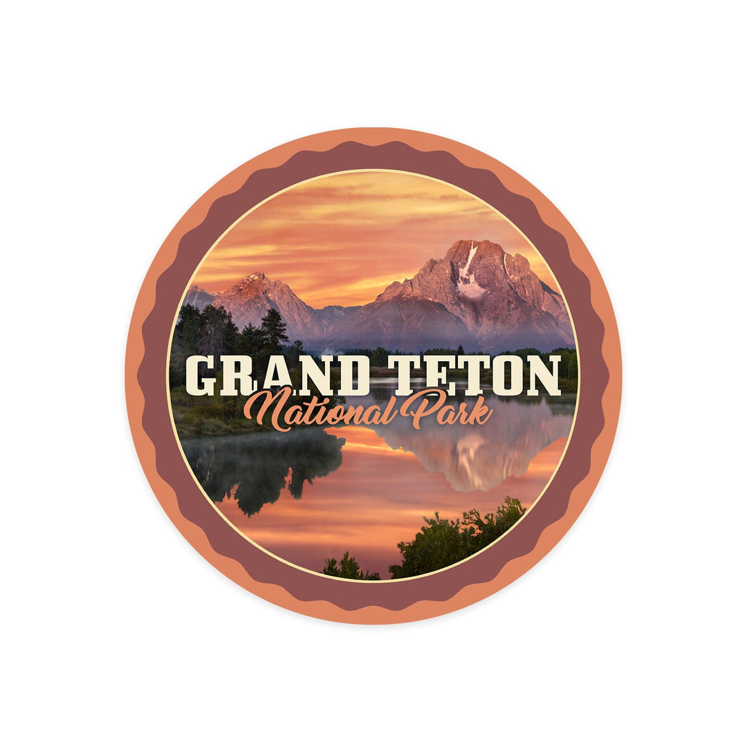 Grand Teton National Park, Wyoming, Sunset and Mountains, Contour, Vinyl Sticker Sticker Lantern Press 