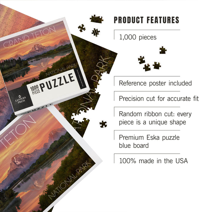 Grand Teton National Park, Wyoming, Sunset and Mountains, Jigsaw Puzzle Puzzle Lantern Press 