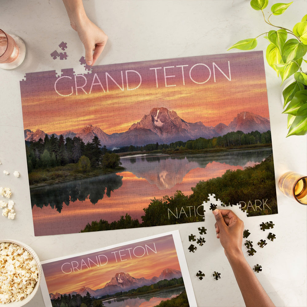 Grand Teton National Park, Wyoming, Sunset and Mountains, Jigsaw Puzzle Puzzle Lantern Press 