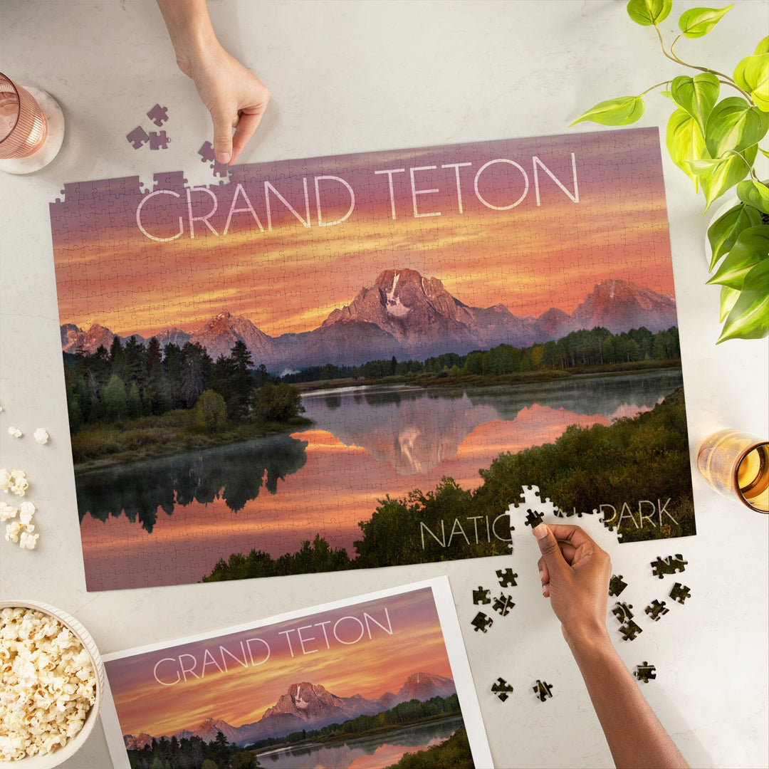 Grand Teton National Park, Wyoming, Sunset and Mountains, Jigsaw Puzzle Puzzle Lantern Press 