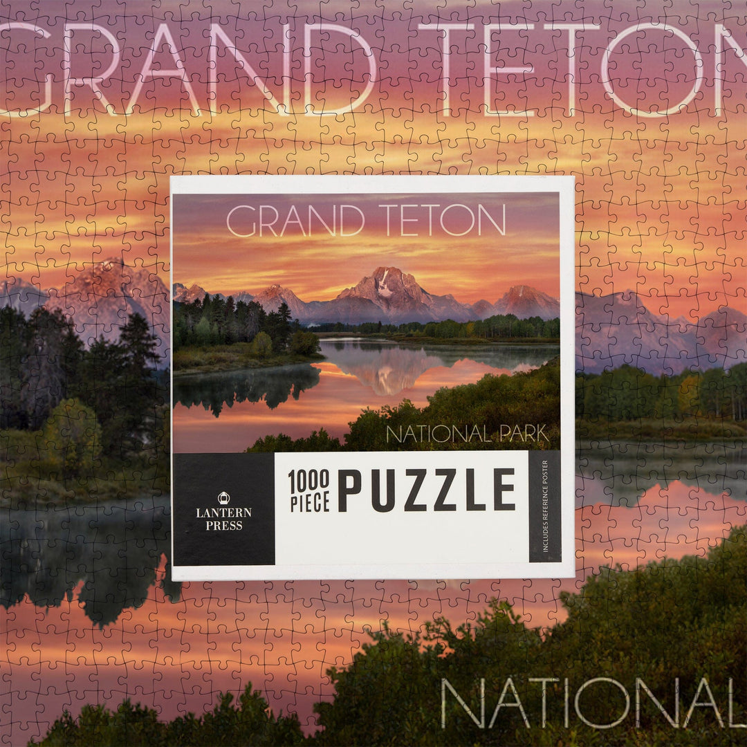 Grand Teton National Park, Wyoming, Sunset and Mountains, Jigsaw Puzzle Puzzle Lantern Press 