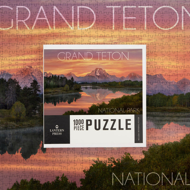 Grand Teton National Park, Wyoming, Sunset and Mountains, Jigsaw Puzzle Puzzle Lantern Press 
