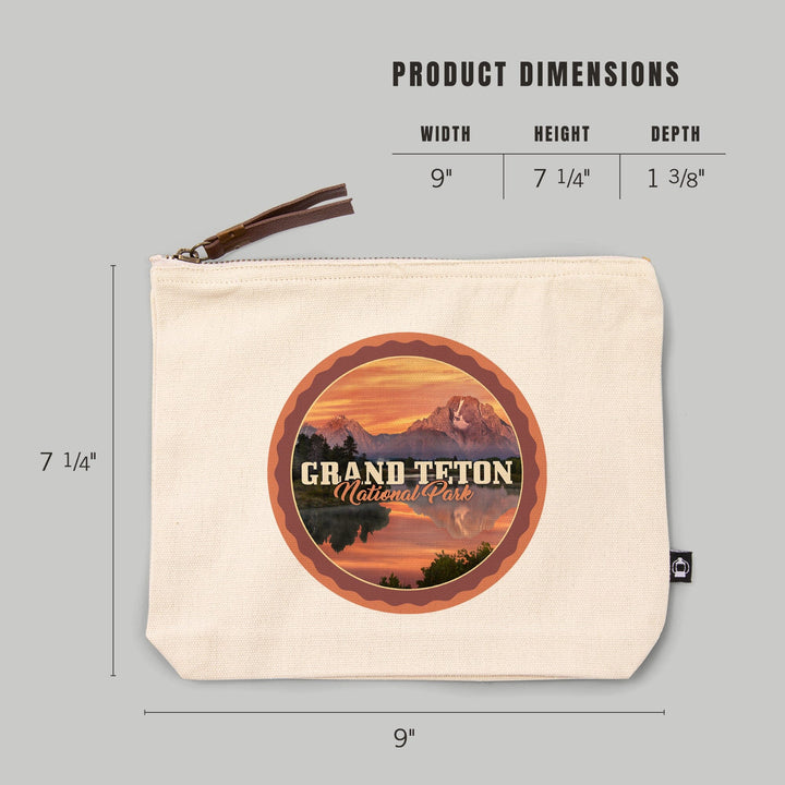 Grand Teton National Park, Wyoming, Sunset and Mountains,, Organic Cotton Zipper Pouch, Go Bag Go Bag Lantern Press 